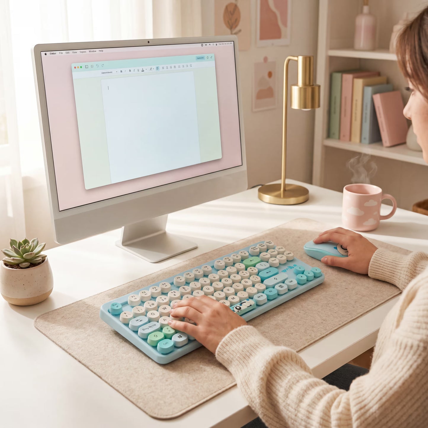 Combo Teclado y Mouse Inalámbrico Weibo WB-216 - Azul Morado | 105 Teclas Redondas Retro | 10m | 2.4G