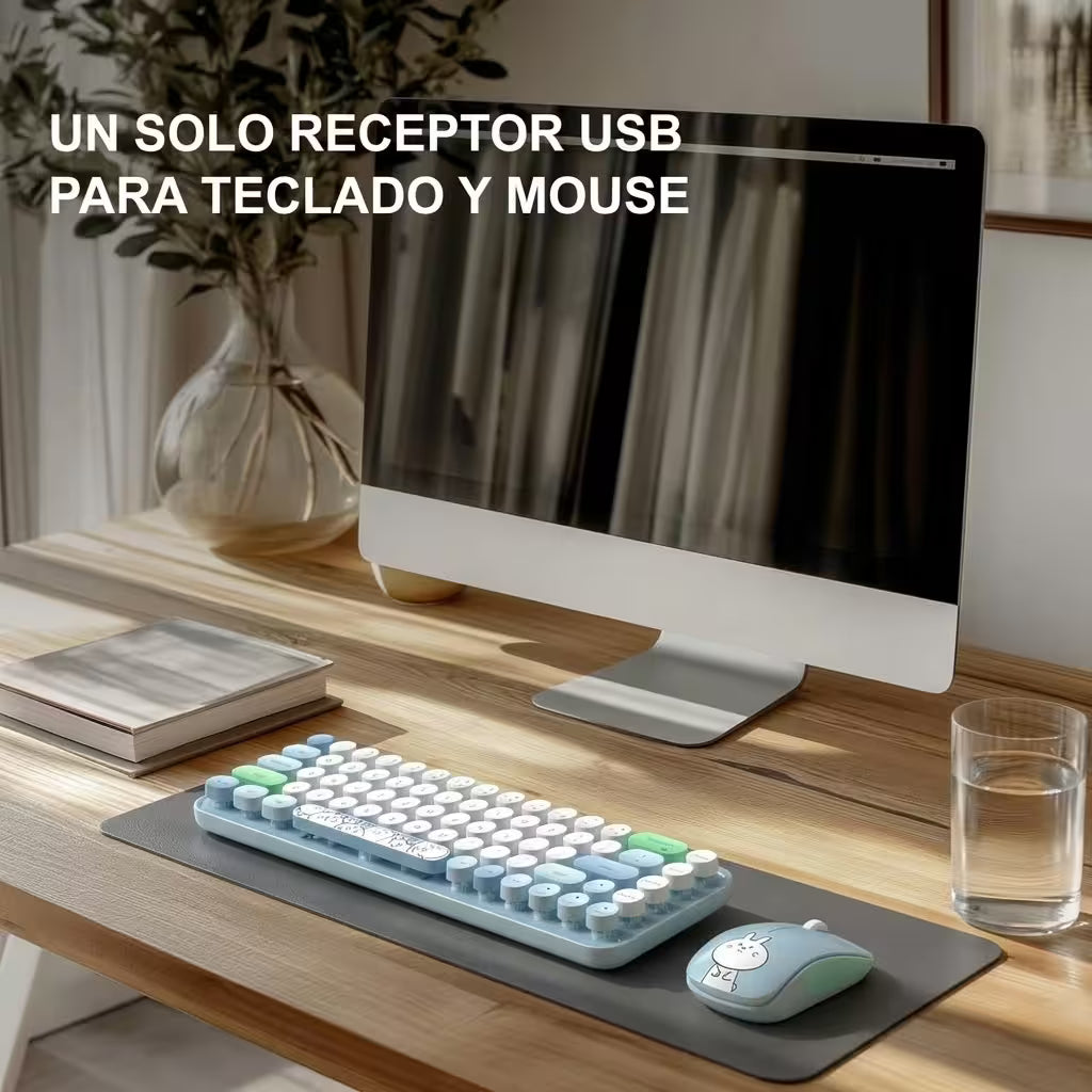 Combo Teclado y Mouse Inalámbrico MOFII I Pro — Azul Kawaii | 68 Teclas Redondas 2.4G Receptor Único