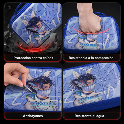 Maleta Viajera Nintendo Switch 1 y OLED – Diseño Cyberpunk Azul Eléctrico | EVA Rígida | Correa