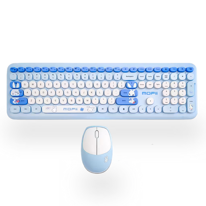 Combo Teclado y Mouse Inalámbrico MOFII 66Pro — Azul | Diseño Kawaii Conejo | 104 Teclas Full-Size | 20 Funciones Multimedia