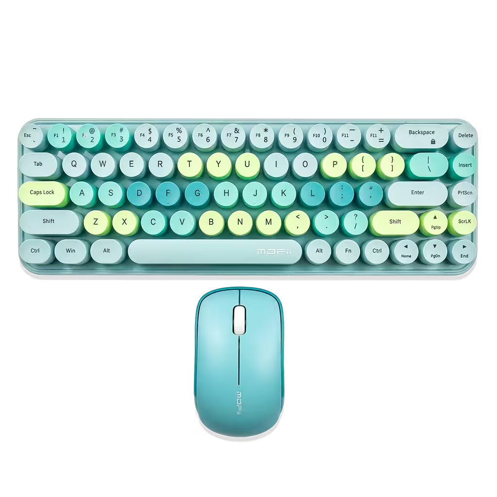 Combo Teclado y Mouse Inalámbrico Mofii Retro - 68 Teclas Redondas Turquesa | 2.4G Receptor Único