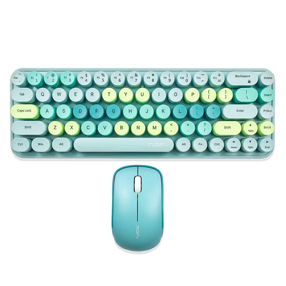 Combo Teclado y Mouse Inalámbrico Mofii Retro - 68 Teclas Redondas Turquesa | 2.4G Receptor Único