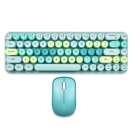 Combo Teclado y Mouse Inalámbrico MOFII Retro — Turquesa | 68 Teclas Redondas 2.4G Receptor Único