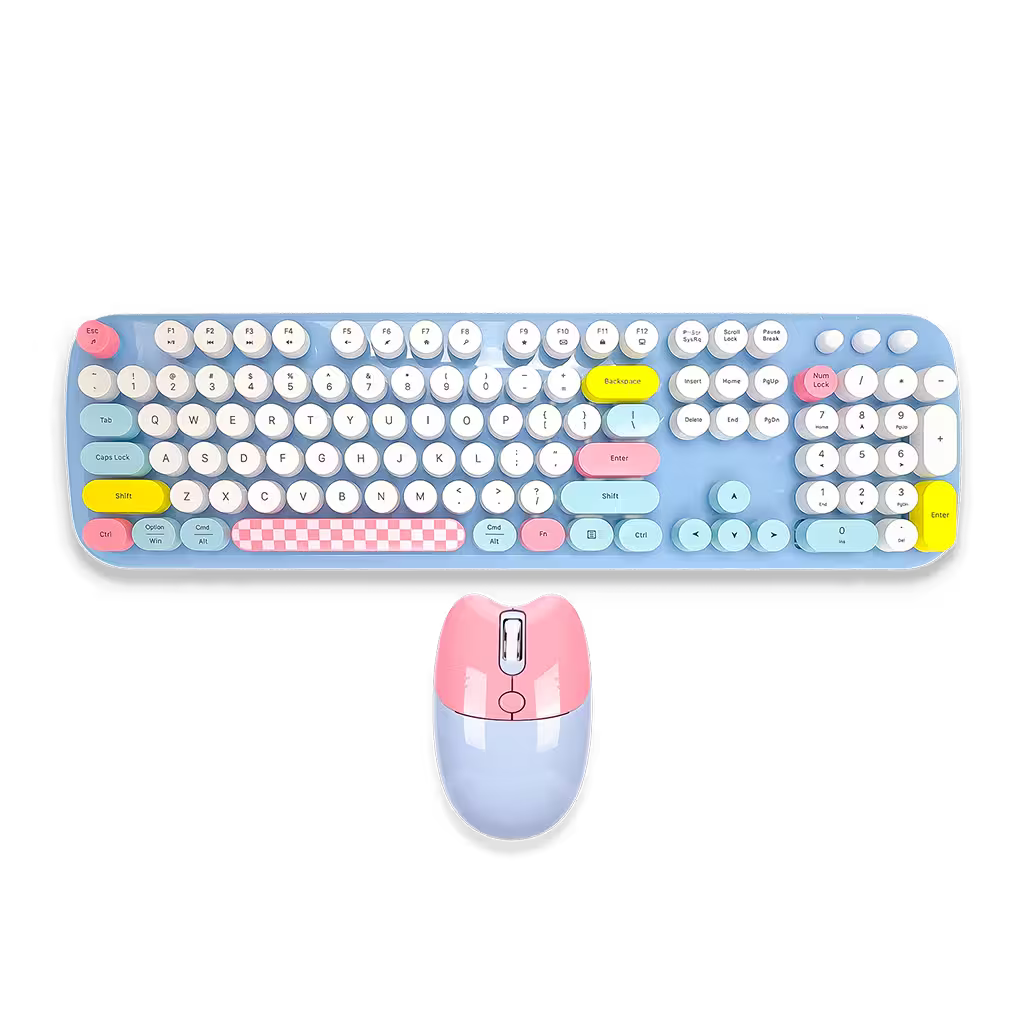 Combo Teclado y Mouse Inalámbrico Geezer Zero - Azul | 104 Teclas Redondas Full-Size | Bajo Ruido | 2.4G