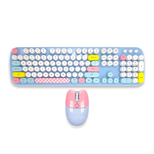Combo Teclado y Mouse Inalámbrico Geezer Zero - Azul | 104 Teclas Redondas Full-Size | Bajo Ruido | 2.4G