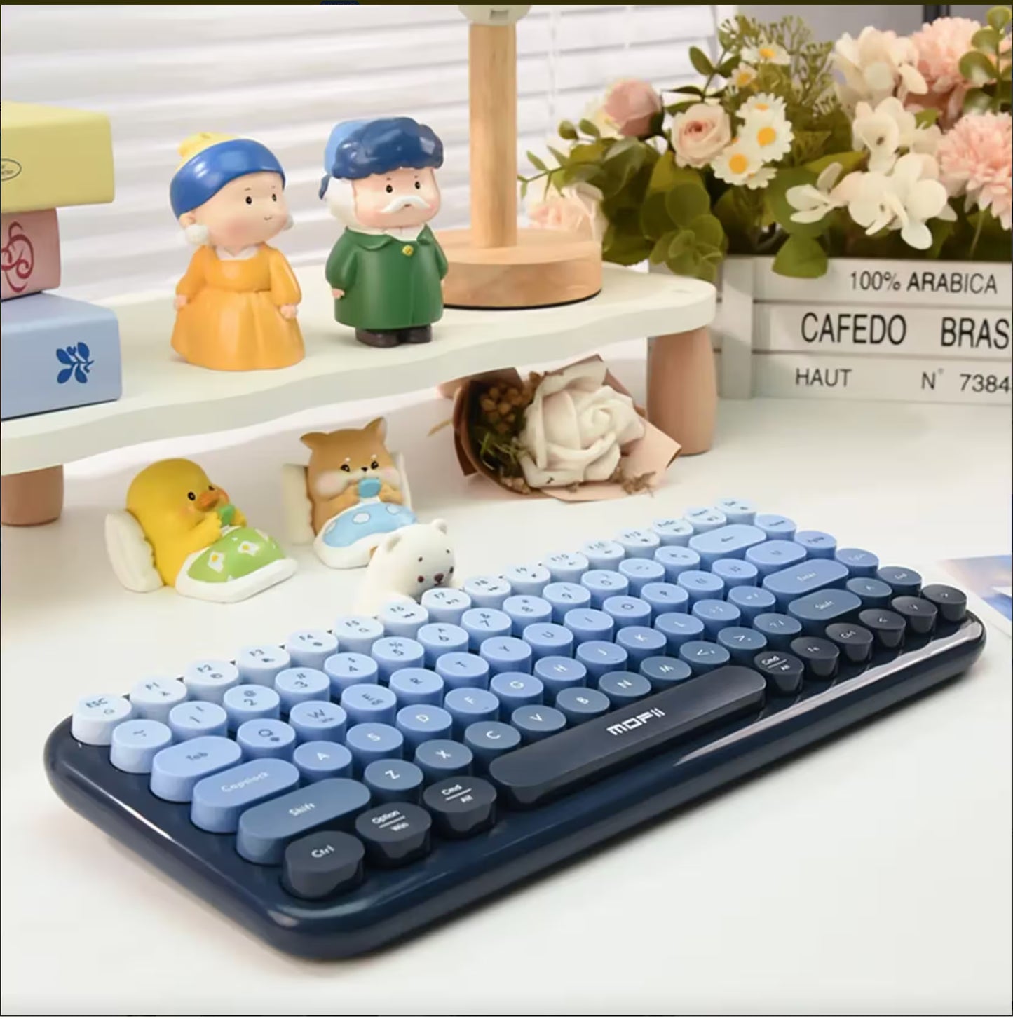 Teclado Inalámbrico Mofii Anni - Degradado Azul | 84 Teclas Redondas | Triple Conexión BT+2.4G | Osito Magnético