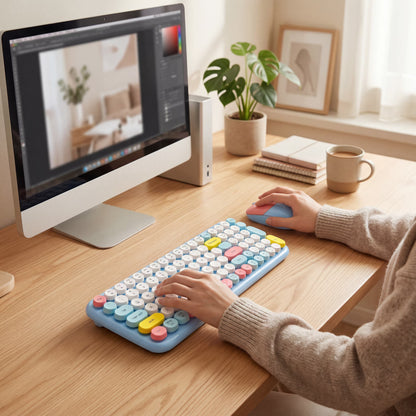Combo Teclado y Mouse Geezer Candy Pro - Azul | Bluetooth + 2.4G | Teclas Desmontables | DPI 800/1200/1600