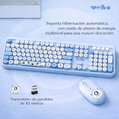 Combo Teclado y Mouse Inalámbrico Weibo WB-216 - Azul Morado | 105 Teclas Redondas Retro | 10m | 2.4G