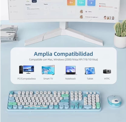 Combo Teclado y Mouse Inalámbrico Geezer Hello Bear - Azul | Mouse 800/1200/1600 DPI | 10m | 2.4G