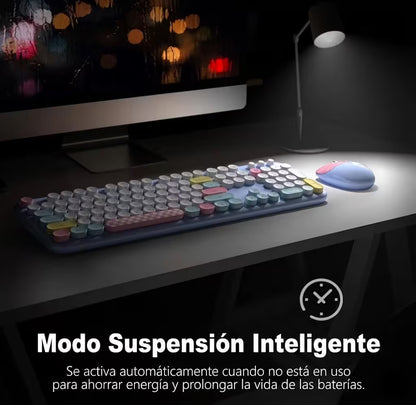 Combo Teclado y Mouse Inalámbrico Geezer Zero - Azul | 104 Teclas Redondas Full-Size | Bajo Ruido | 2.4G