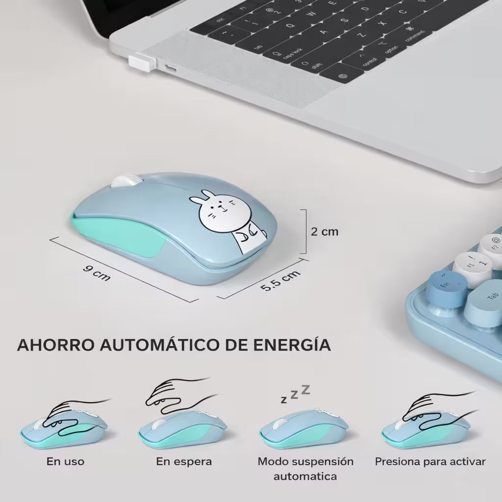 Combo Teclado y Mouse Inalámbrico MOFII I Pro — Azul Kawaii | 68 Teclas Redondas 2.4G Receptor Único