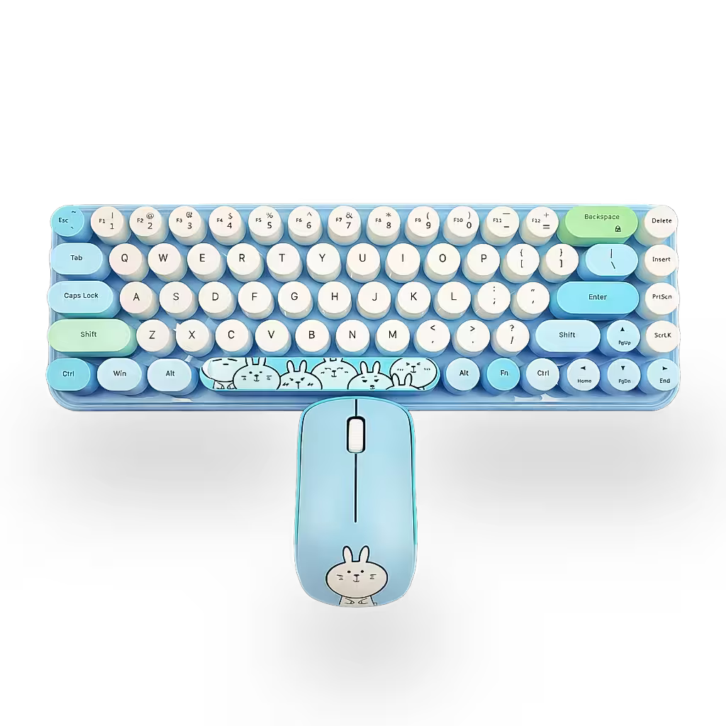 Combo Teclado y Mouse Inalámbrico MOFII I Pro — Azul Kawaii | 68 Teclas Redondas 2.4G Receptor Único