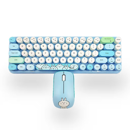 Combo Teclado y Mouse Inalámbrico MOFII I Pro — Azul Kawaii | 68 Teclas Redondas 2.4G Receptor Único