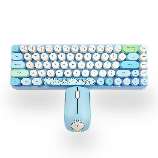 Combo Teclado y Mouse Inalámbrico MOFII I Pro — Azul Kawaii | 68 Teclas Redondas 2.4G Receptor Único