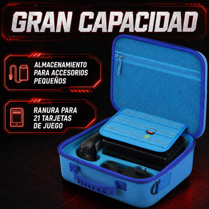 Maleta Viajera Nintendo Switch 1 y OLED – Diseño Cyberpunk Azul Eléctrico | EVA Rígida | Correa