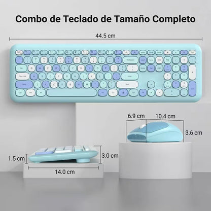 Combo Teclado y Mouse Inalámbrico MOFII 0060 — Turquesa | 100 Teclas + Soporte Tablet | 1200 DPI 10m | 2.4G