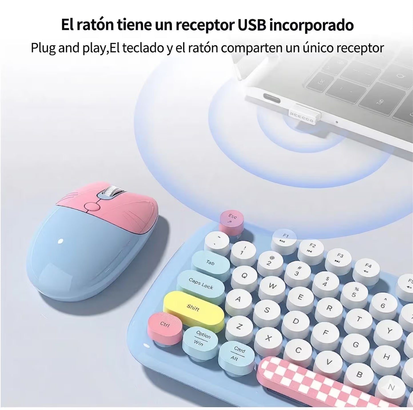 Combo Teclado y Mouse Inalámbrico Geezer Zero - Azul | 104 Teclas Redondas Full-Size | Bajo Ruido | 2.4G