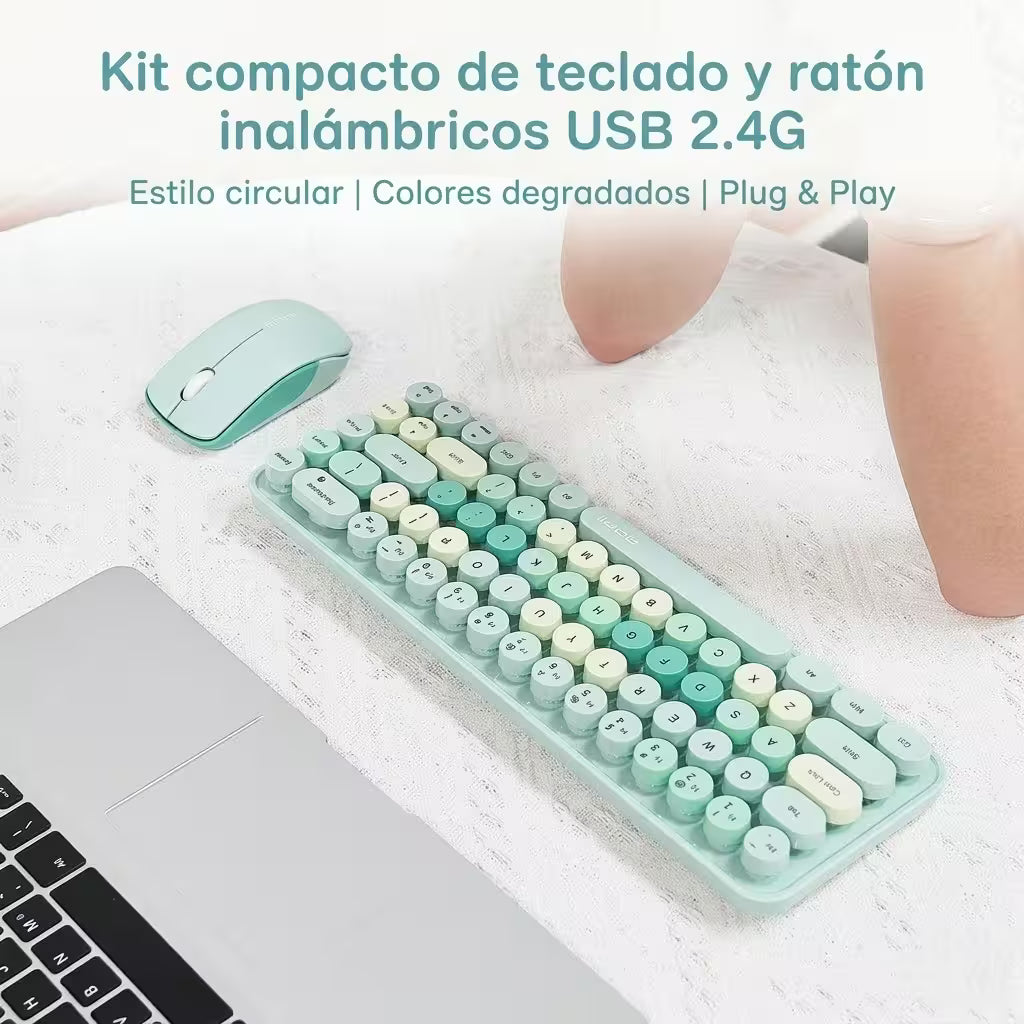 Combo Teclado y Mouse Inalámbrico Mofii Retro - 68 Teclas Redondas Turquesa | 2.4G Receptor Único