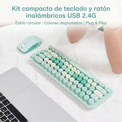 Combo Teclado y Mouse Inalámbrico Mofii Retro - 68 Teclas Redondas Turquesa | 2.4G Receptor Único