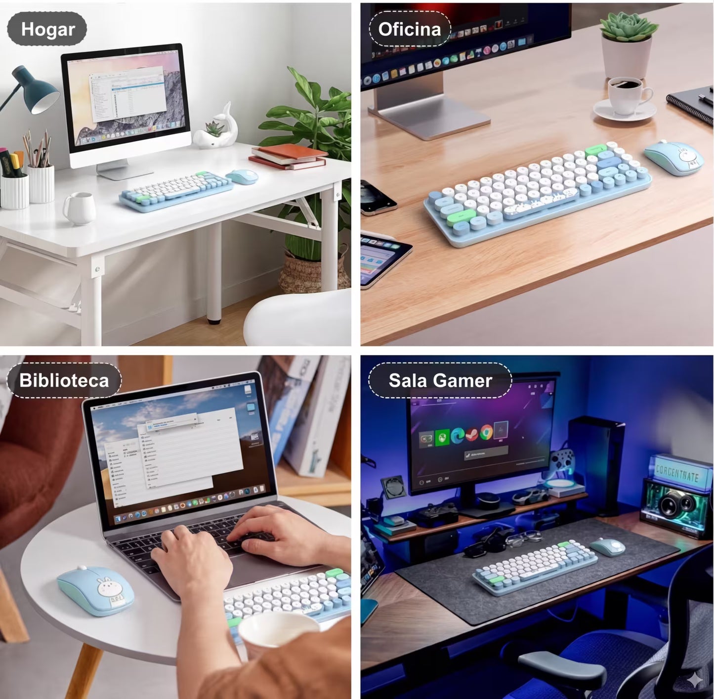 Combo Teclado y Mouse Inalámbrico MOFII I Pro — Azul Kawaii | 68 Teclas Redondas 2.4G Receptor Único