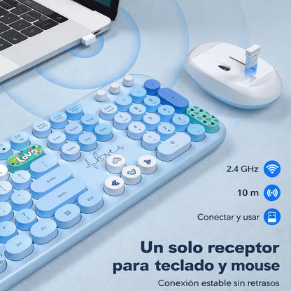 Combo Teclado y Mouse Inalámbrico Mofii Lovely - Azul | Full-Size 104 Teclas Redondas DPI Ajustable | 2.4G