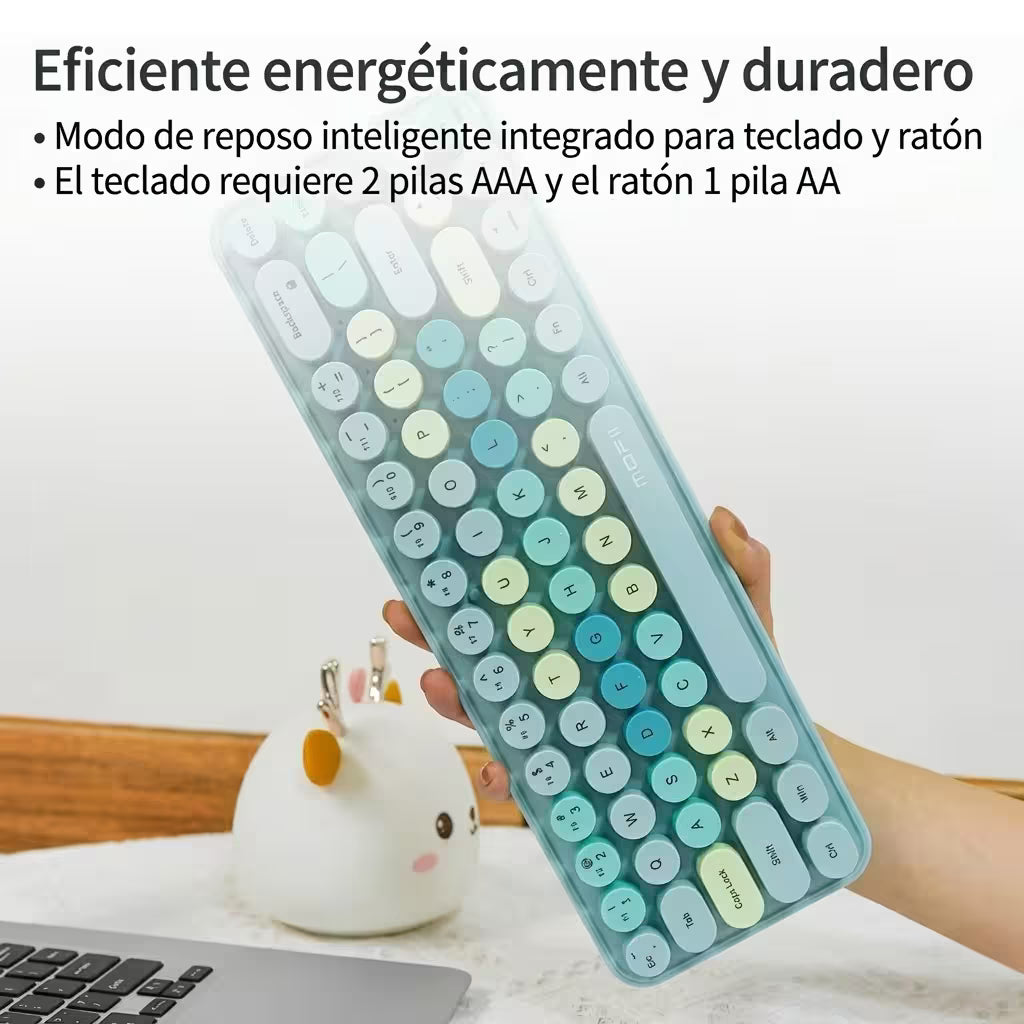 Combo Teclado y Mouse Inalámbrico Mofii Retro - 68 Teclas Redondas Turquesa | 2.4G Receptor Único