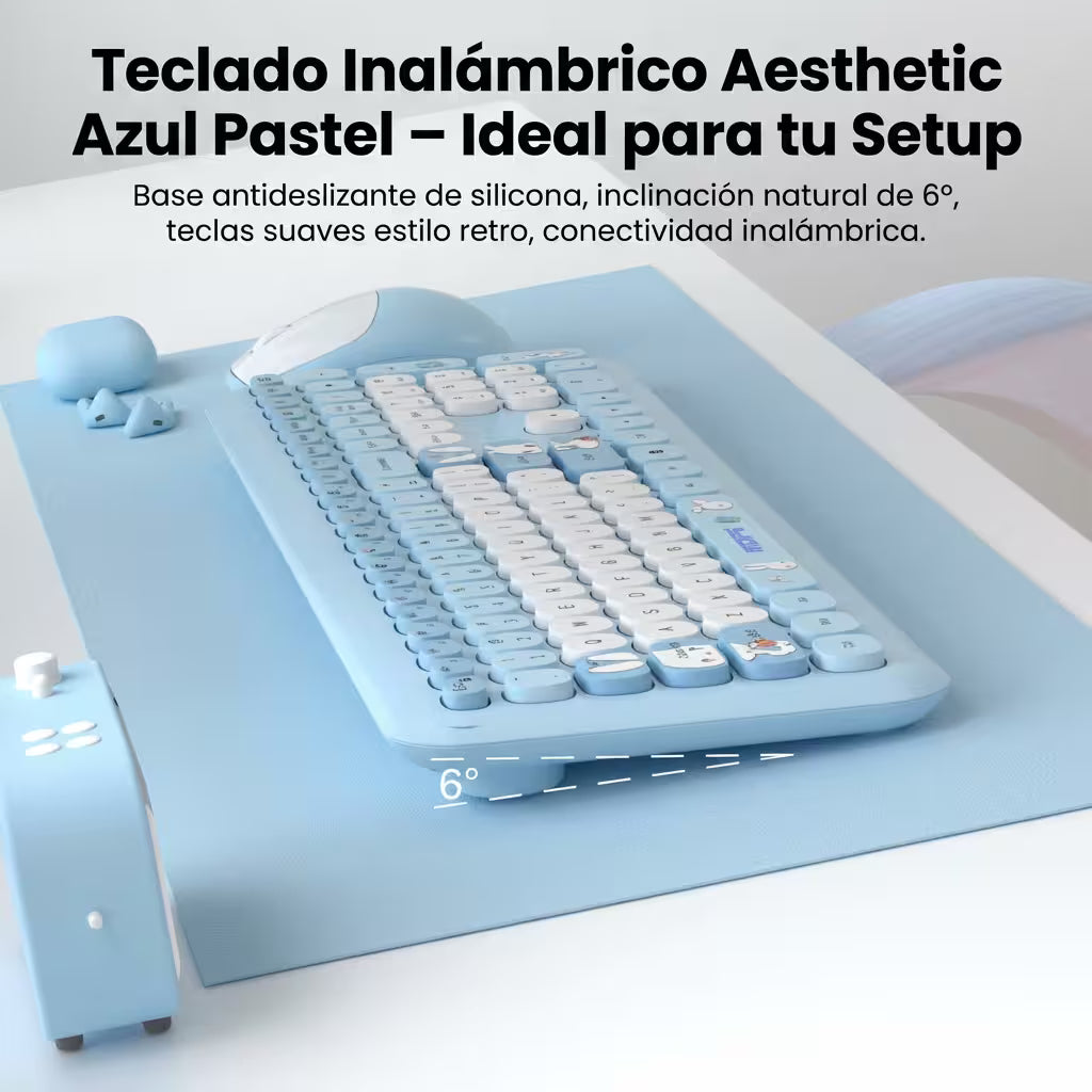 Combo Teclado y Mouse Inalámbrico MOFII 66Pro — Azul | Diseño Kawaii Conejo | 104 Teclas Full-Size | 20 Funciones Multimedia