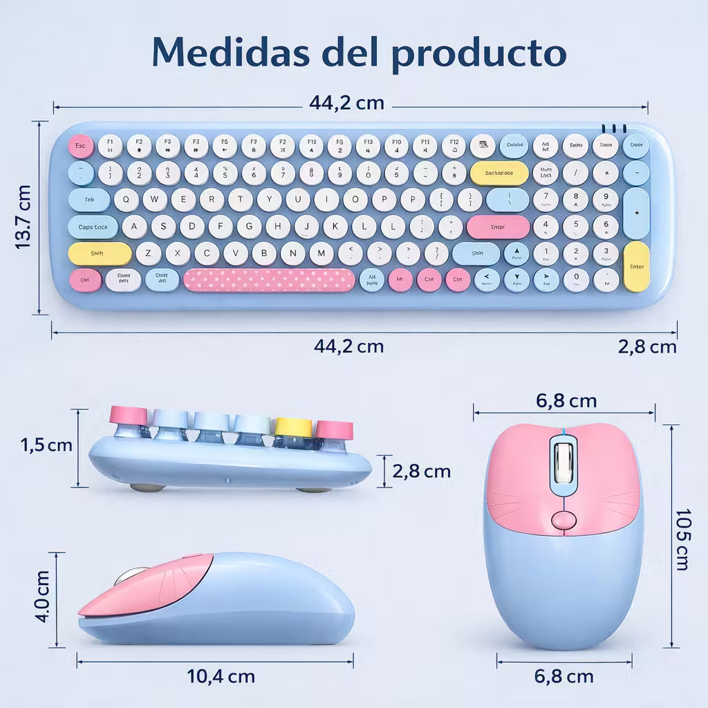 Combo Teclado y Mouse Geezer Candy Pro - Azul | Bluetooth + 2.4G | Teclas Desmontables | DPI 800/1200/1600