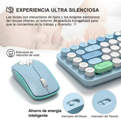 Combo Teclado y Mouse Inalámbrico MOFII I Pro — Azul Kawaii | 68 Teclas Redondas 2.4G Receptor Único