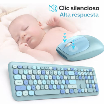 Combo Teclado y Mouse Inalámbrico MOFII 0060 — Turquesa | 100 Teclas + Soporte Tablet | 1200 DPI 10m | 2.4G