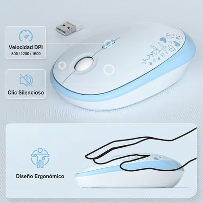 Combo Teclado y Mouse Inalámbrico Mofii Lovely - Azul | Full-Size 104 Teclas Redondas DPI Ajustable | 2.4G