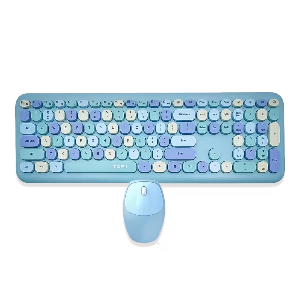 Combo Teclado y Mouse Inalámbrico MOFII 0060 — Turquesa | 100 Teclas + Soporte Tablet | 1200 DPI 10m | 2.4G