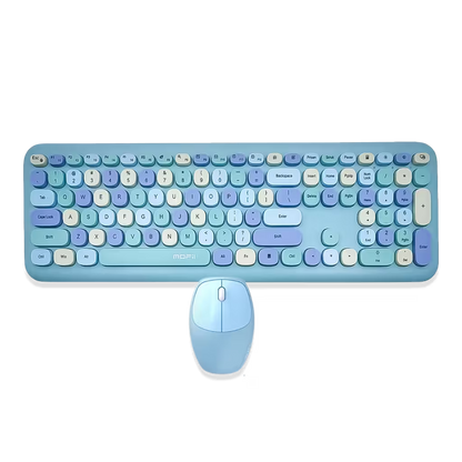 Combo Teclado y Mouse Inalámbrico MOFII 0060 — Turquesa | 100 Teclas + Soporte Tablet | 1200 DPI 10m | 2.4G
