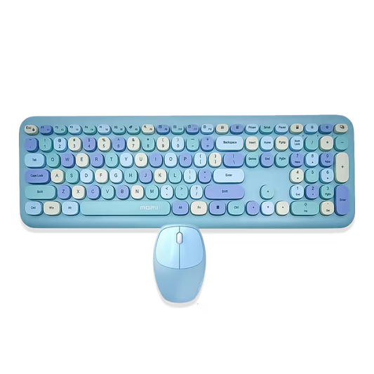 Combo Teclado y Mouse Inalámbrico MOFII 0060 — Turquesa | 100 Teclas + Soporte Tablet | 1200 DPI 10m | 2.4G