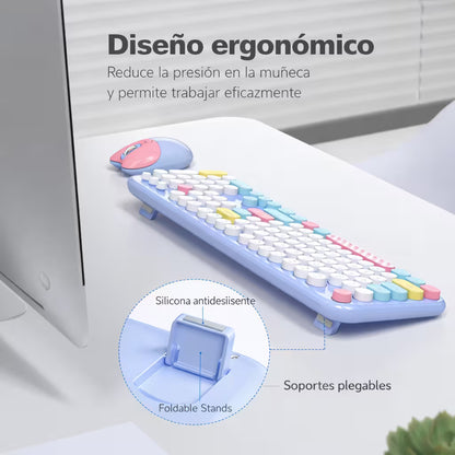 Combo Teclado y Mouse Inalámbrico Geezer Zero - Azul | 104 Teclas Redondas Full-Size | Bajo Ruido | 2.4G