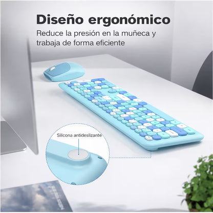 Combo Teclado y Mouse Inalámbrico MOFII 0060 — Turquesa | 100 Teclas + Soporte Tablet | 1200 DPI 10m | 2.4G