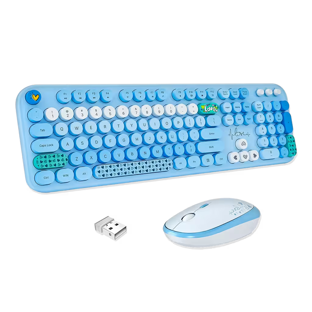 Combo Teclado y Mouse Inalámbrico Mofii Lovely - Azul | Full-Size 104 Teclas Redondas DPI Ajustable | 2.4G