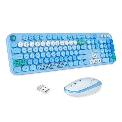 Combo Teclado y Mouse Inalámbrico Mofii Lovely - Azul | Full-Size 104 Teclas Redondas DPI Ajustable | 2.4G