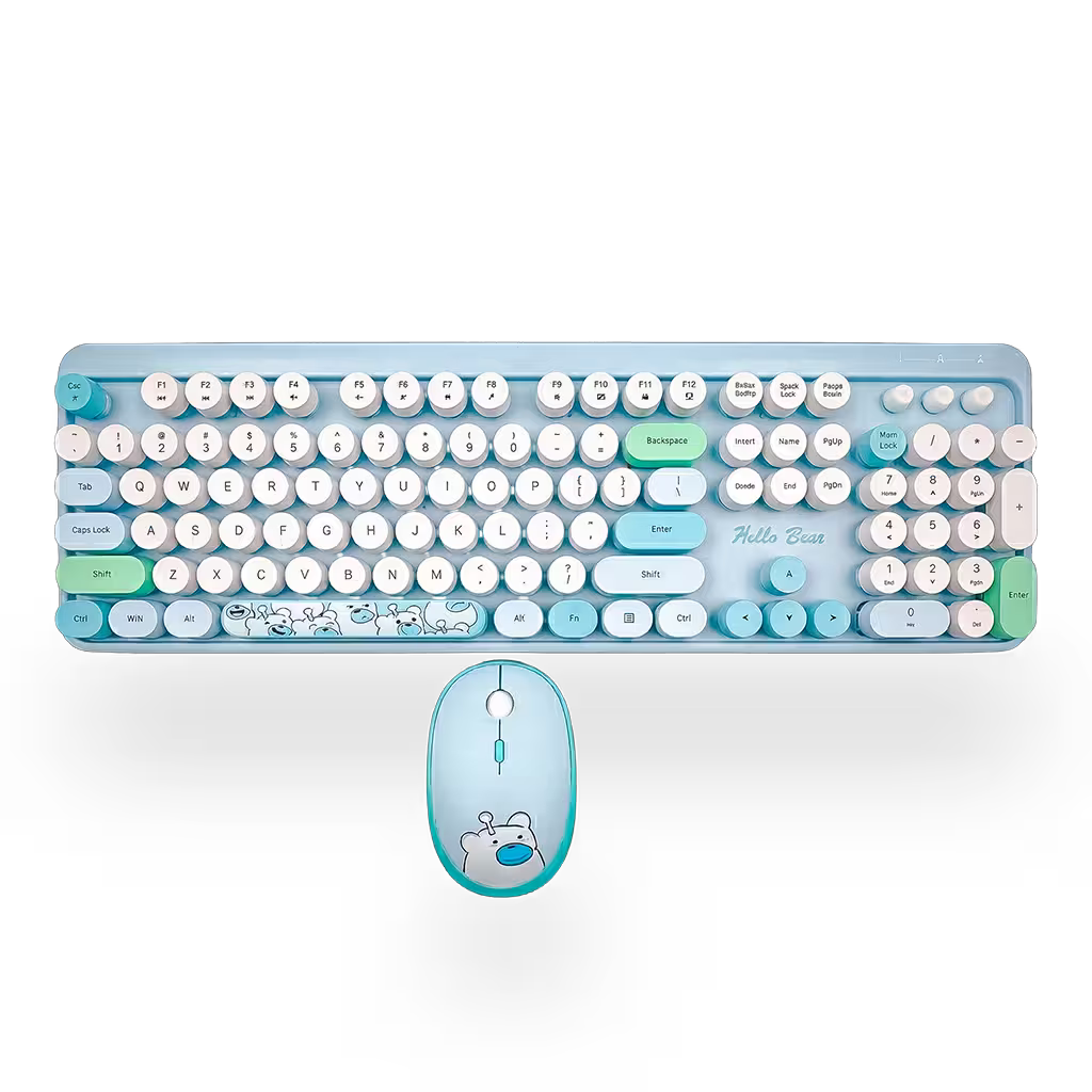Combo Teclado y Mouse Inalámbrico Geezer Hello Bear - Azul | Mouse 800/1200/1600 DPI | 10m | 2.4G