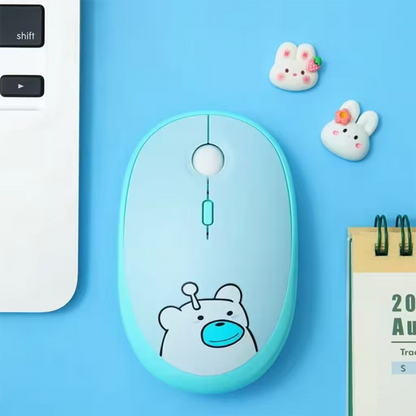 Mouse Inalámbrico Silencioso Geezer M2 - Turquesa Diseño Osito | 3 DPI 2.4G 10m | Cute Para Ella