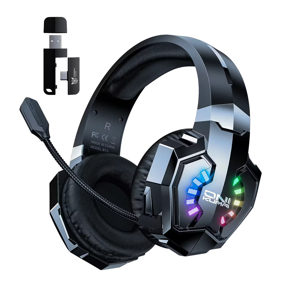Diadema Gamer Inalámbrica ONIKUMA B15 RGB – Bluetooth 5.4 + 2.4G | 60H Batería | Latencia 40ms | Drivers 50mm | Mic Desmontable