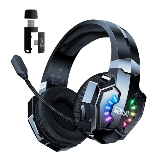 Diadema Gamer Inalámbrica ONIKUMA B15 RGB – Bluetooth 5.4 + 2.4G | 60H Batería | Latencia 40ms | Drivers 50mm | Mic Desmontable