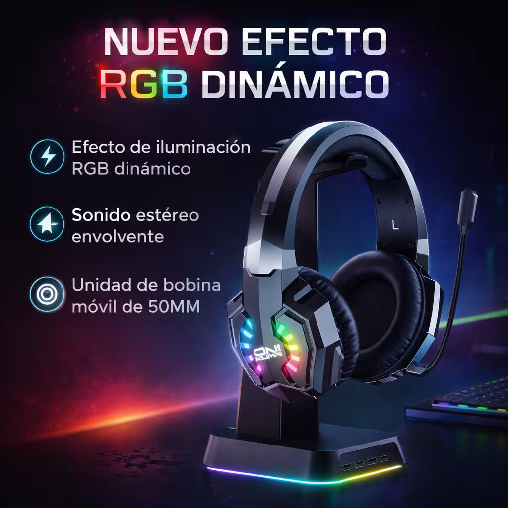 Diadema Gamer Inalámbrica ONIKUMA B15 RGB - 3 Modos Conexión 60H Batería Latencia 40ms