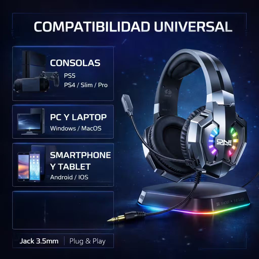 Diadema Gamer Inalámbrica ONIKUMA B15 RGB - 3 Modos Conexión 60H Batería Latencia 40ms