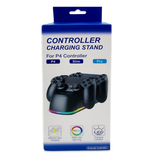BASE DE CARGA DUAL PARA CONTROL PS4 GENÉRICA RGB