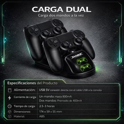 Base de Carga Dual DOBE PS4 TP4-889 - Cargador 2 Controles LED Protección Batería