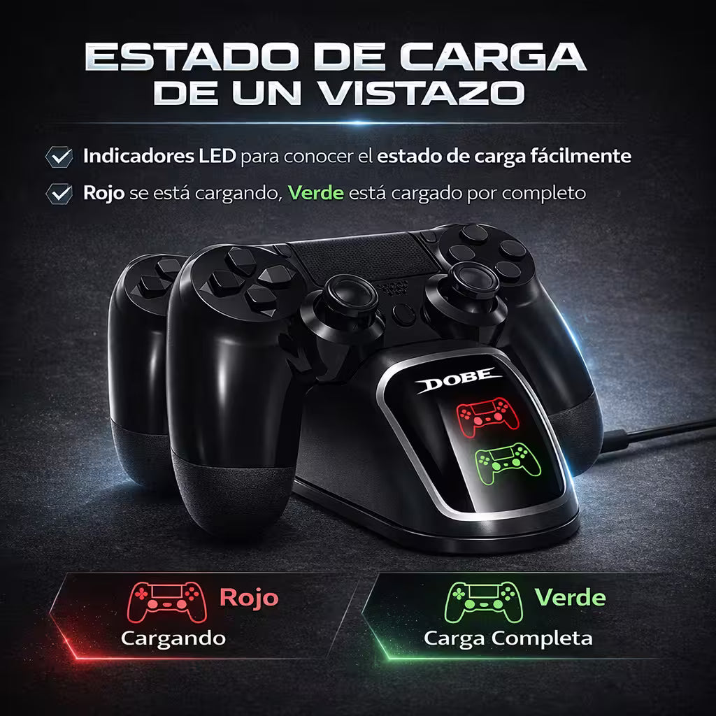 Base de Carga Dual DOBE PS4 TP4-889 - Cargador 2 Controles LED Protección Batería