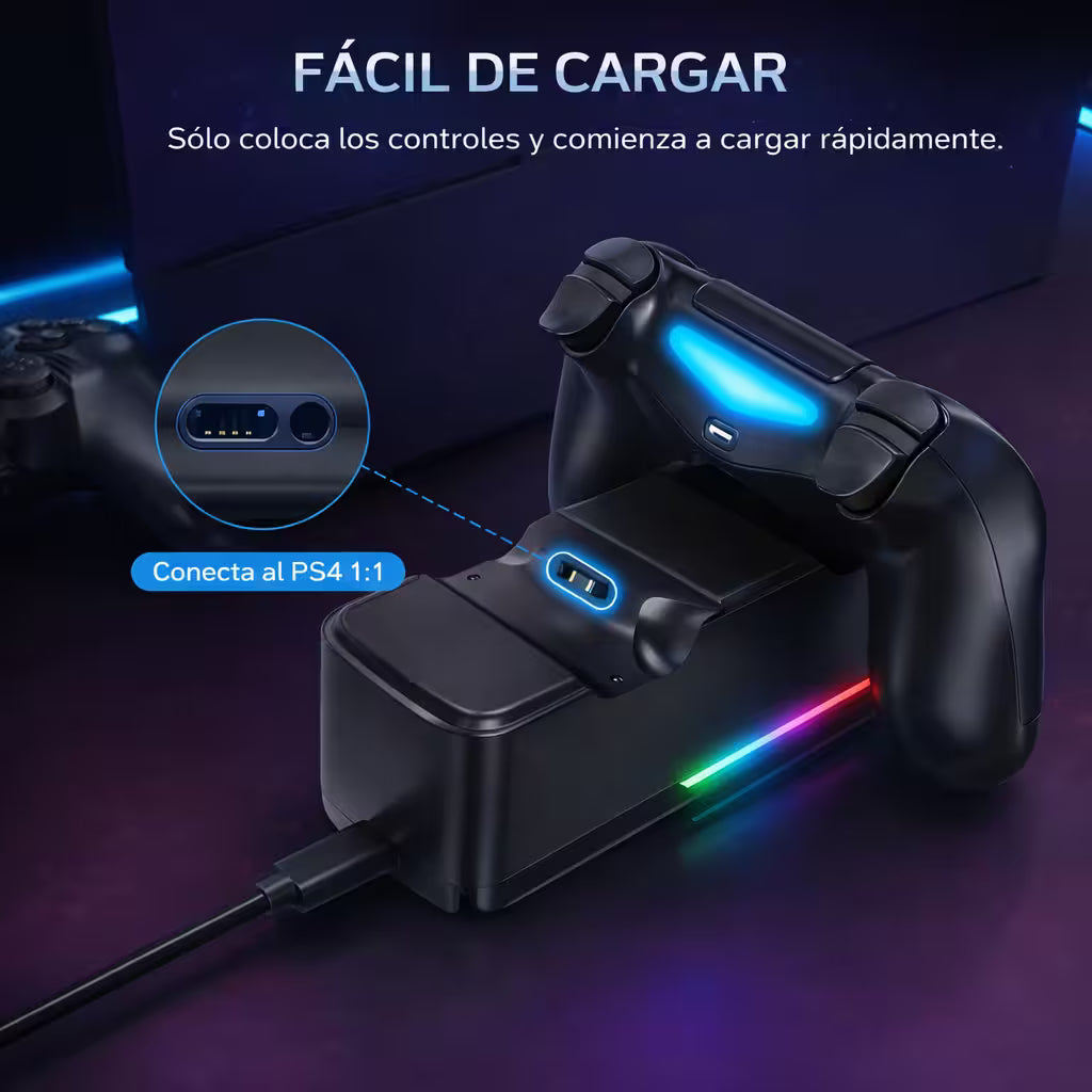 Base de Carga Dual PS4 RGB Blanca - Cargador 2 Controles PlayStation 4 Slim Pro