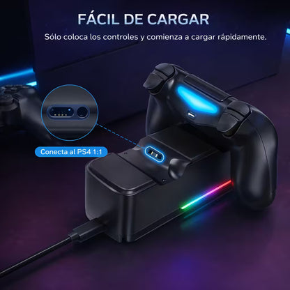Base de Carga Dual PS4 RGB Blanca - Cargador 2 Controles PlayStation 4 Slim Pro