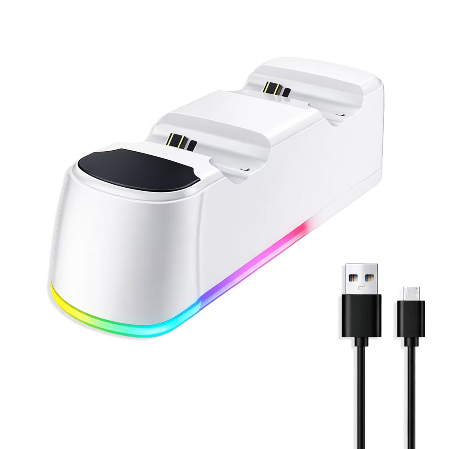 Base de Carga Dual PS4 RGB Blanca - Cargador 2 Controles PlayStation 4 Slim Pro